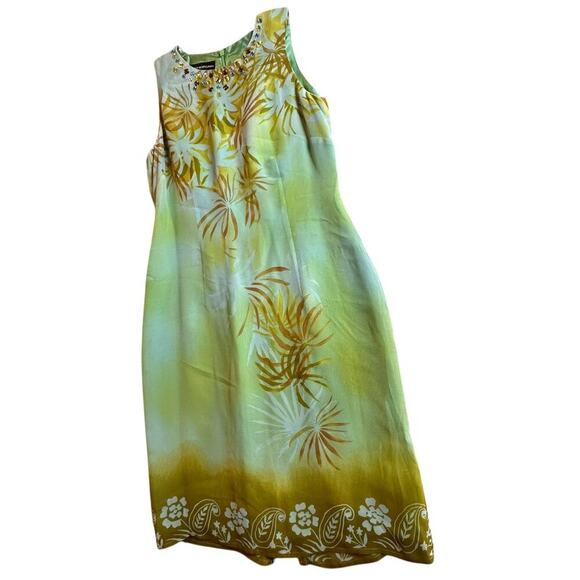 Donna Morgan Green Palms Sheath Dress Sheer Jeweled Silk Sleeveless Mob Wife 8 - Picture 4 of 16
